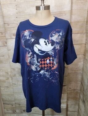 Blue Mickey Mouse Graphic Tee - Orange Accent